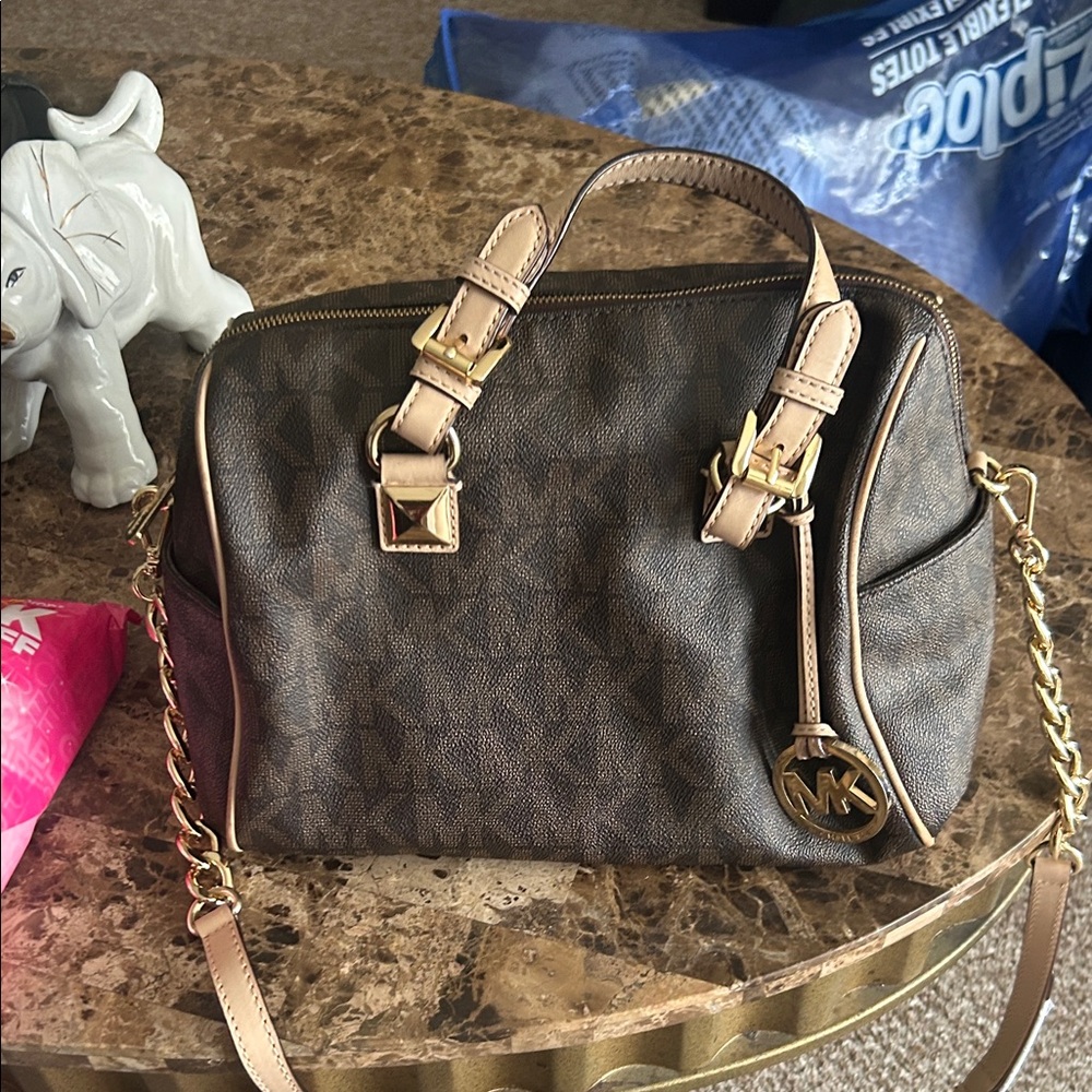 Michael Kors Dark Brown Satchel with Gold Accents